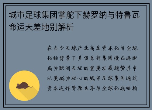 城市足球集团掌舵下赫罗纳与特鲁瓦命运天差地别解析 城市足球集团掌舵下赫罗纳与特鲁瓦命运天差地别解析